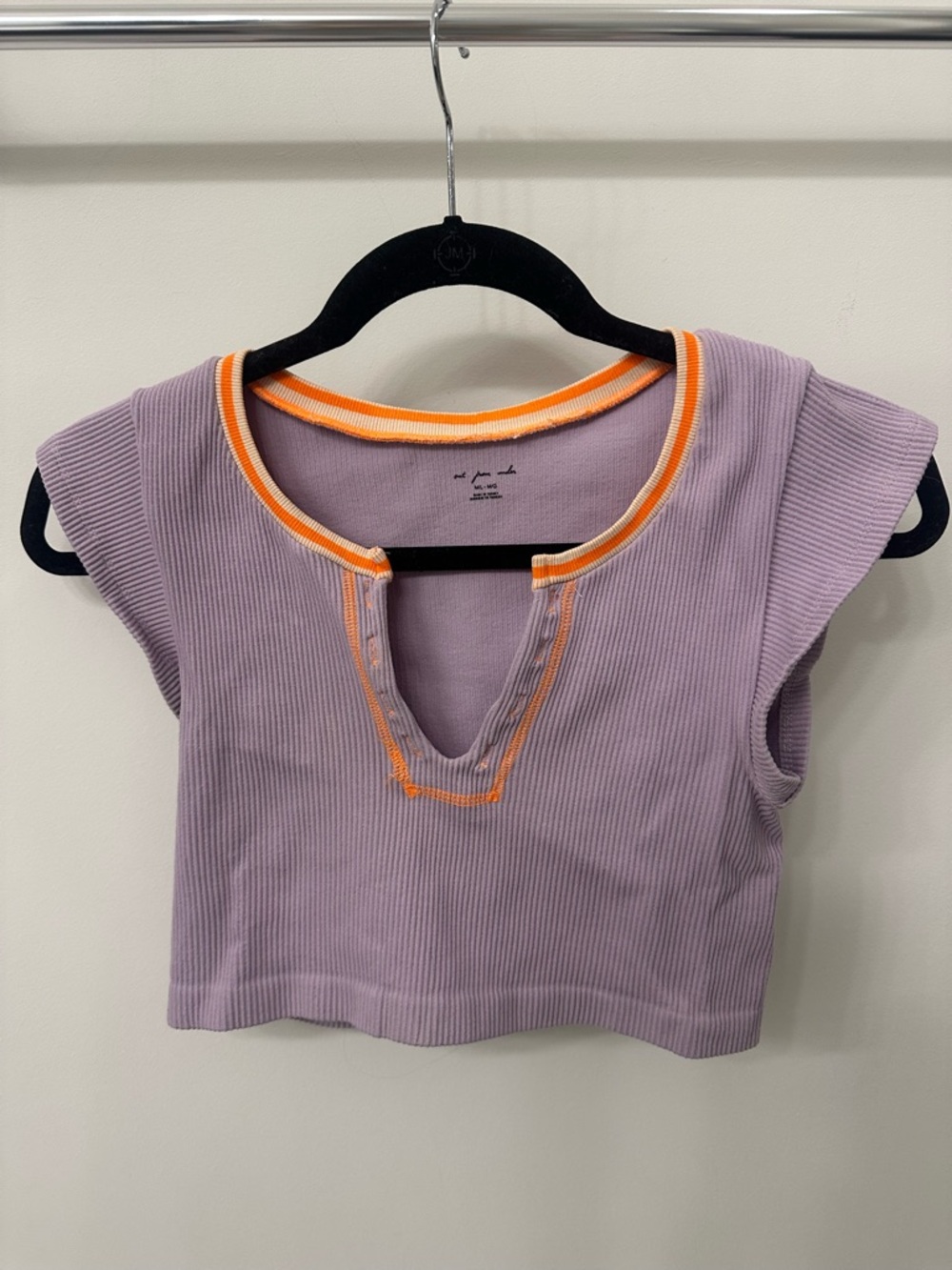 Urban Outfitters Lavender Ribbed Crop Top with Orange Trim
